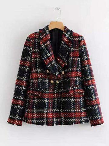 Airchics blazer carreaux double boutonnage mode femme veste rouge et noir